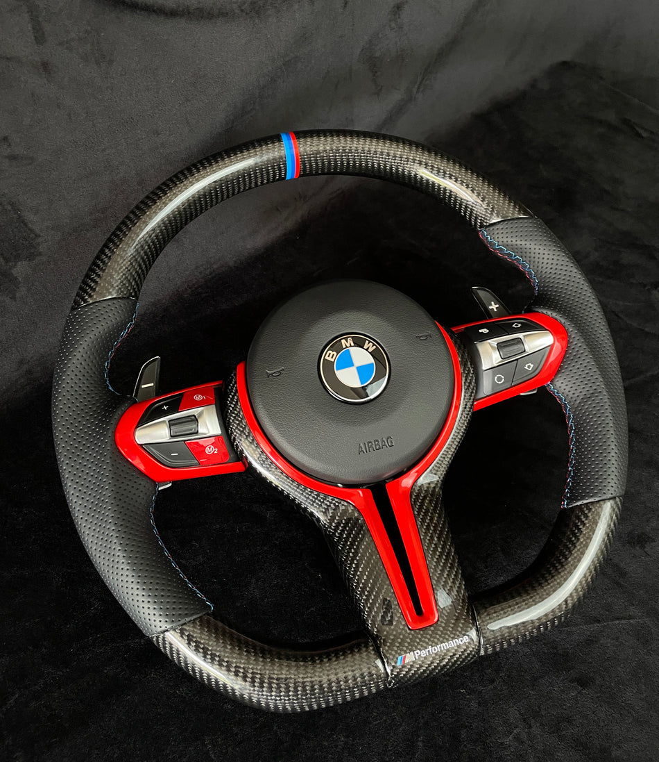 Volan BMW Custom | Carbon Forjat | Piele Perforată | Seria F Style