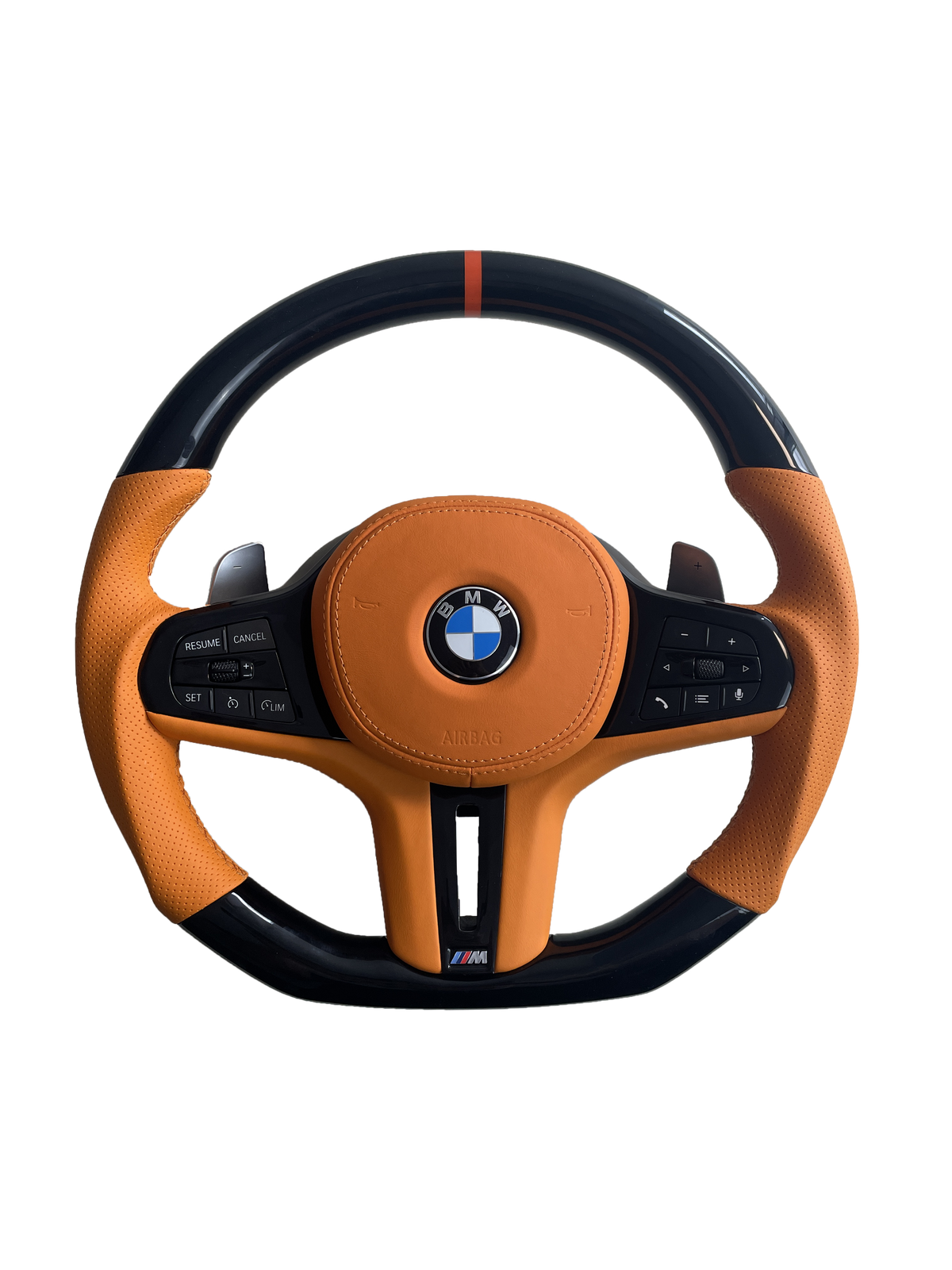 BMW G PIANO BLACK / ORANGE LEATHER / CUSTOM STEERING WHEEL